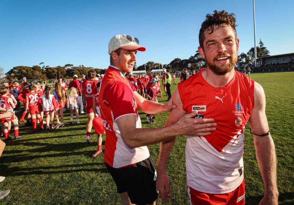 Dan Nicholson (right) produced a standout performance in South Warrnambool's grand final win on Saturday. Picture by Sean McKenna