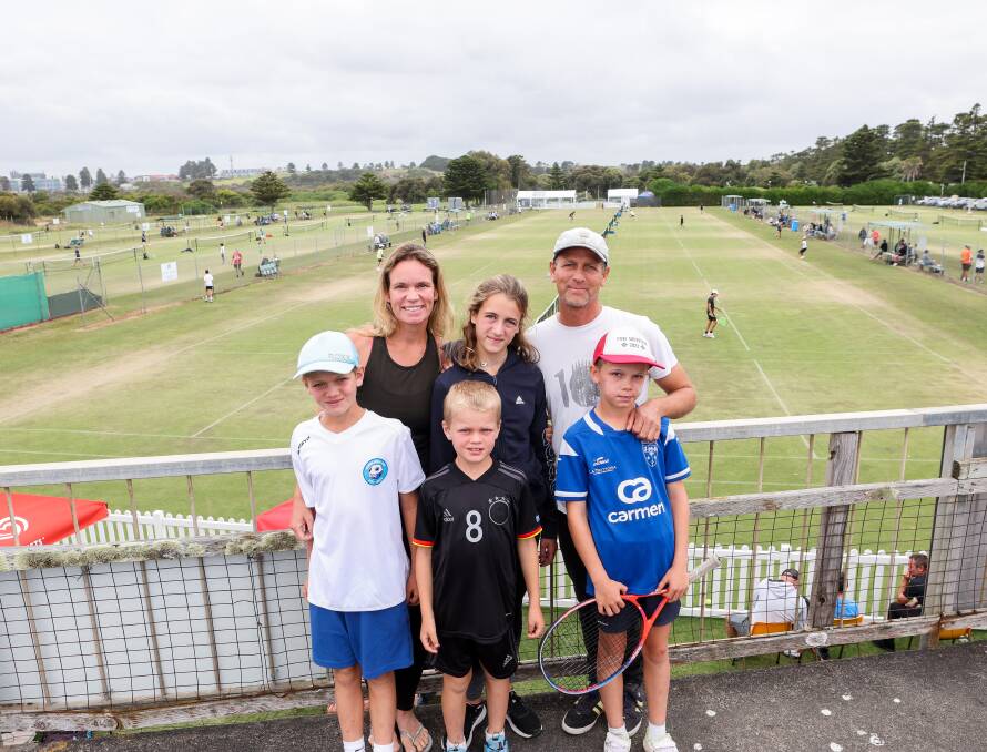 Felix, Erika, Tom, Lena, Patrick and Gabriel Reuter at the Warrnambool Grasscourt Open. Picture by Anthony Brady