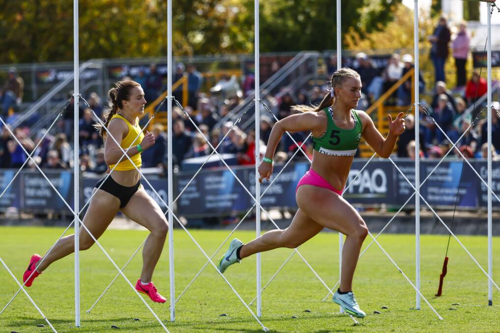 Grassmere's Layla Watson wins heat seven of the Women's Stawell Gift at Central Park on Saturday. Picture by Luke Hemer/Stawell Gift 