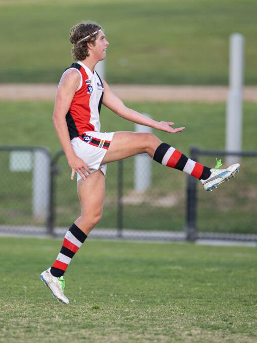 Koroit's Jag McInerney slots a goal at Reid Oval in an under 18.5 match earlier this year. Picture by Sean McKenna