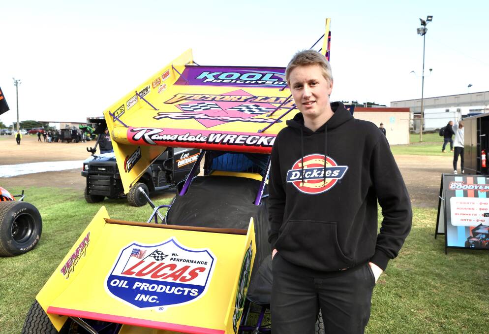 Allansford sprintcar driver Jett Bell at Premier Speedway for the final Victorian meet of the season on Sunday. Pictures by Anthony Brady