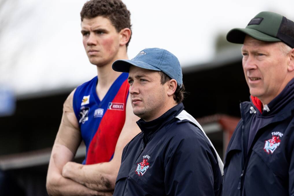 Lewis Taylor (middle) will assume Terang Mortlake's senior coaching job in 2024. Picture by Anthony Brady