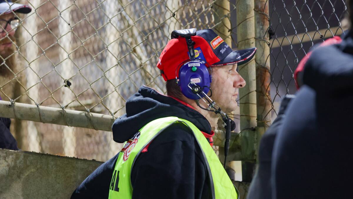Premier Speedway general manager Michael Parry watches on from the pits during the venue's 2023-24 season-opener on November 4. Picture by Anthony Brady