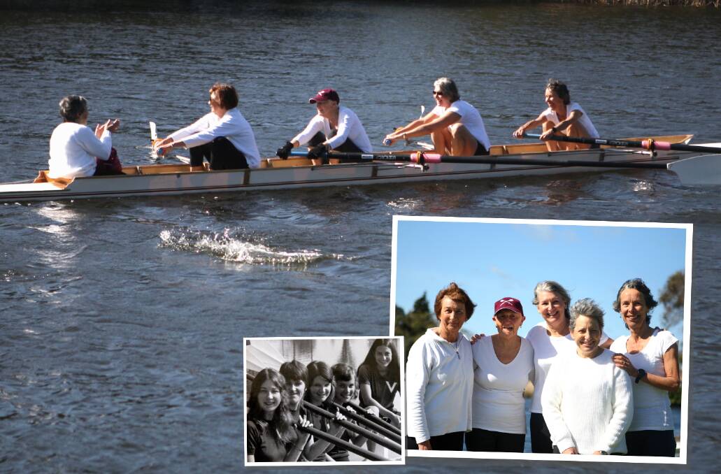 ELATED: The 1972 Victoria Cup-winning crew, June Pettit, Val Bertrand, Gail Davies, Diane Lewis and Megan Parnaby reunited at Nestles Rowing Club on Sunday. Pictures: Meg Saultry