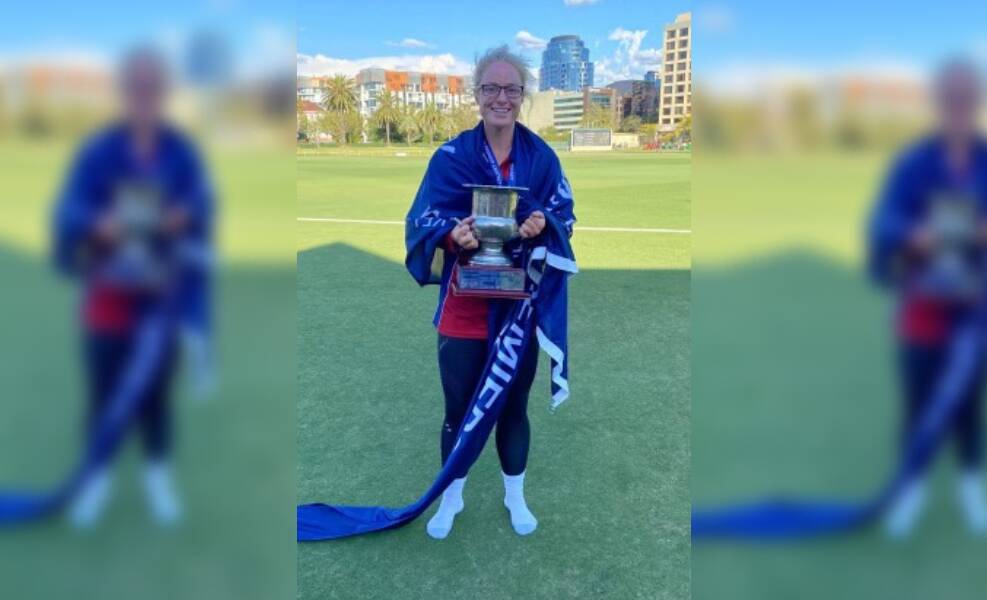 WINNERS ARE GRINNERS: Steph Townsend after winning the Women's Premier Firsts flag with Melbourne Cricket Club on Sunday.