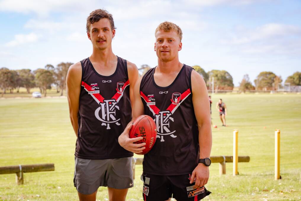 Tyler Stephens and Angus Campbell are enjoying their first pre-season with Koroit after crossing from Merrivale ahead of the 2024 Hampden league season. Picture by Sean McKenna