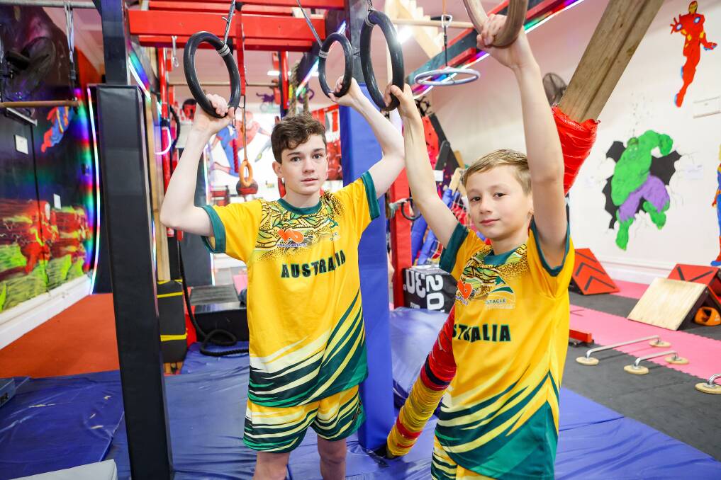 Warrnambool's Alex Cox and Lenny Jansz will head to the US for the Ultimate Ninja Athlete Association's World Series later this month. Picture by Anthony Brady