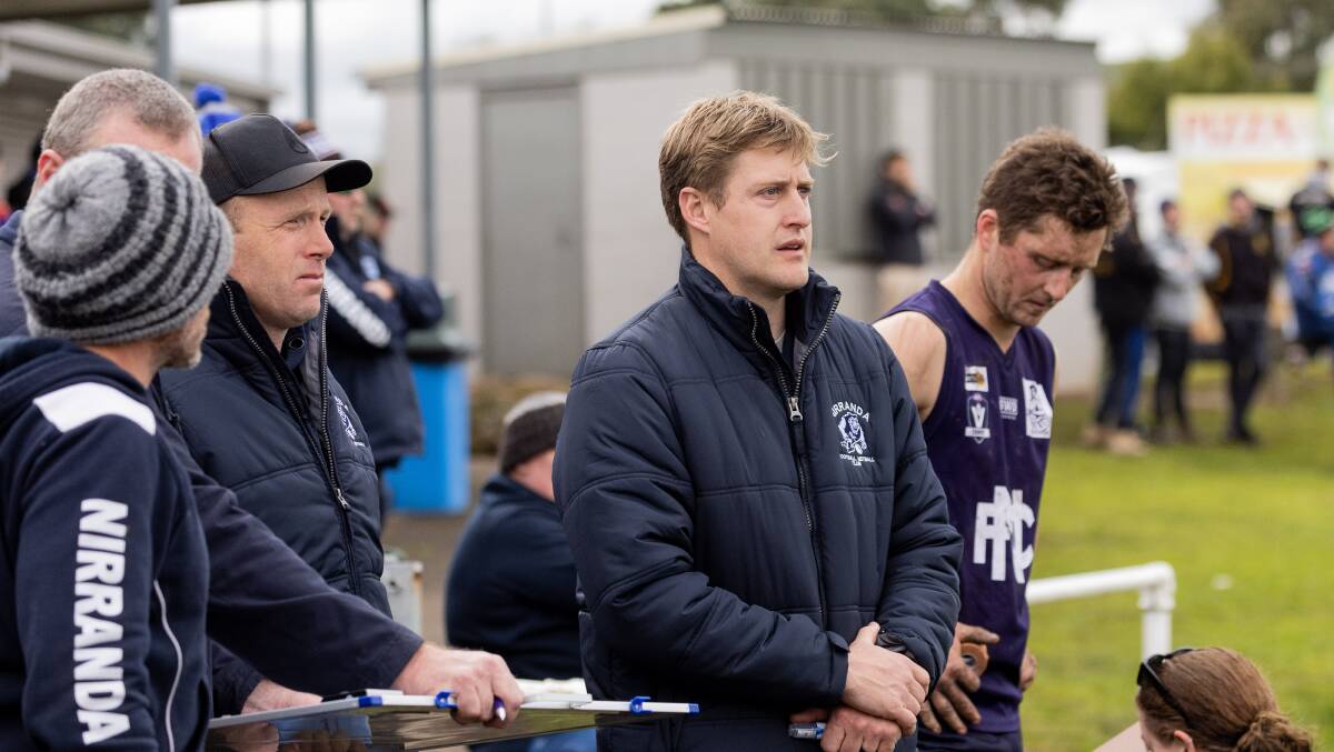 Nirranda's Nick Couch will remain at the helm of the Blues' senior football team in 2024. Picture by Anthony Brady