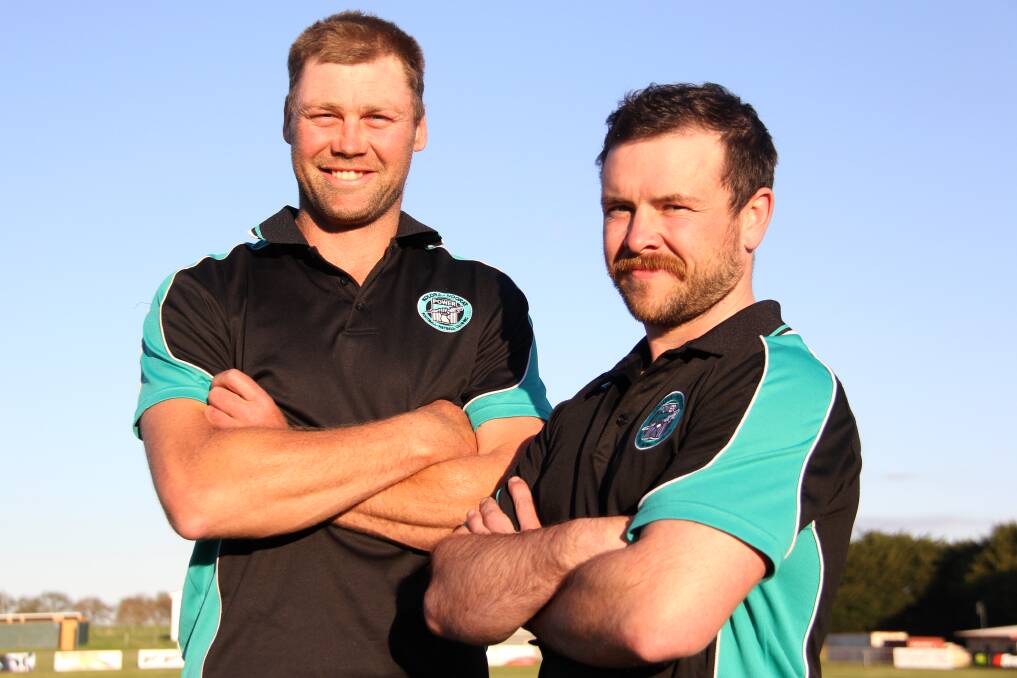 Justin Wallace and Sam Uwland have joined forces as Kolora-Noorat's new senior co-coaches for the 2024 WDFNL season. Picture by Meg Saultry