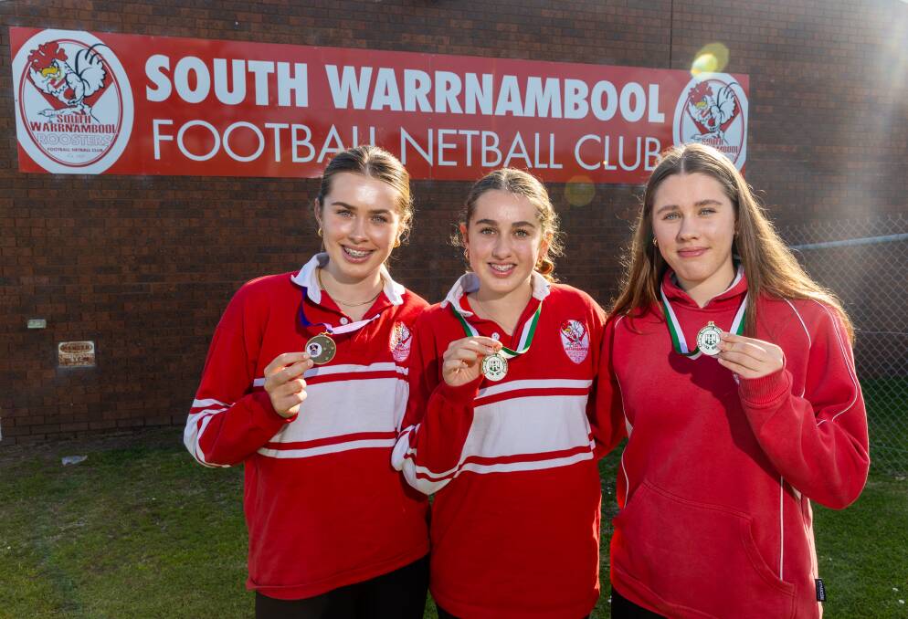 Sisters Ailish, Rielle and Mataya Murfett each won premierships for South Warrnambool in 2023. Picture by Eddie Guerrero