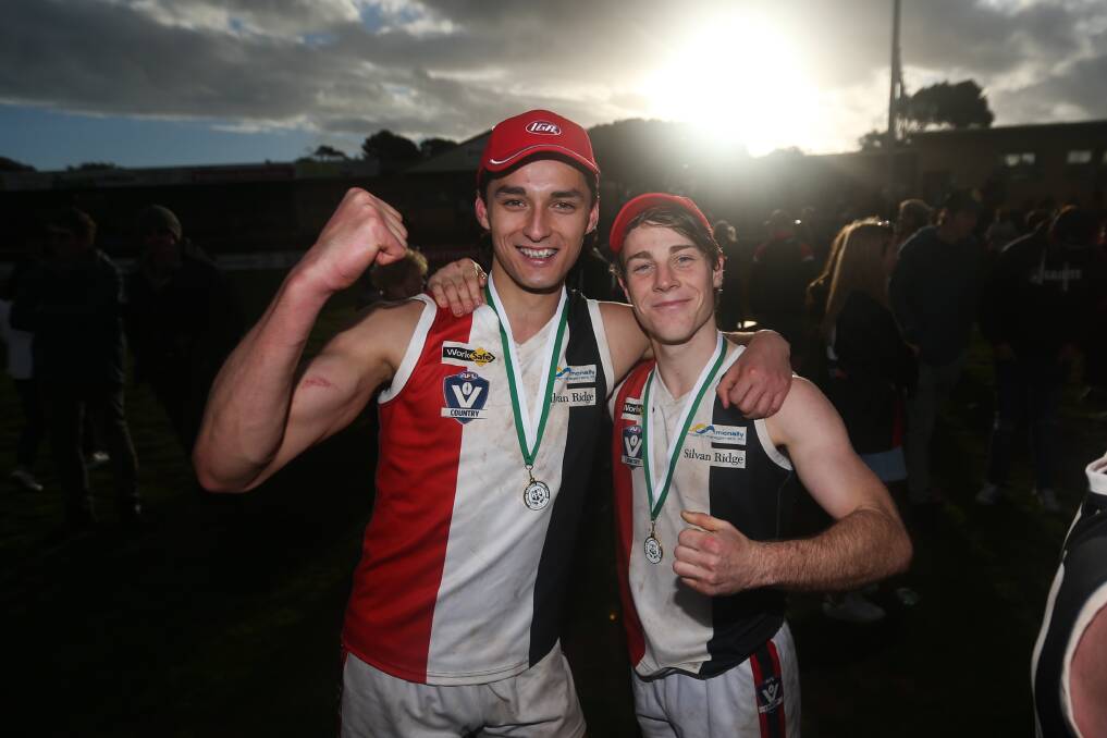 Blair McCutcheon (right) was a three-time premiership player for Koroit before he joined Merrivale in 2019. He is pictured with former Saint Jarrod 'Tex' Korewha. File picture