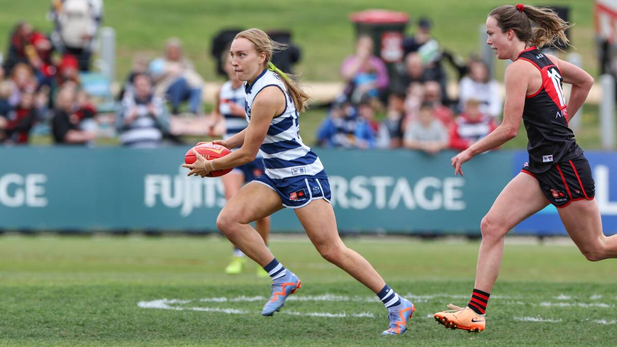 Geelong's Zali Friswell takes off through the midfield. Picture bySean McKenna.