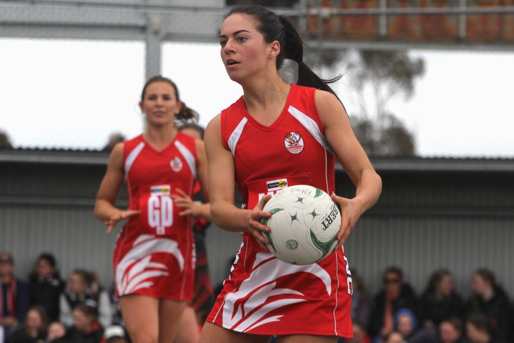South Warrnambool's Isabella Rea looks at her options moving the ball through attack. Picture by Meg Saultry