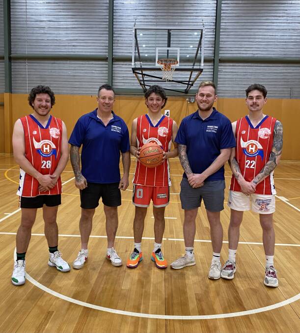 Sam Brewer, Scott Miller (co-coach), Josh Miller, Dean Le Roy (co-coach) and Joel Le Roy are gearing up for Hamilton Hurricanes' CBL return this weekend. Picture supplied