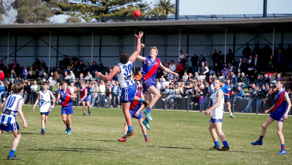 Terang Mortlake's Josh Slater, pictured in the ruck during the 2022 under 14 grand final, will make his senior debut. Picture by Anthony Brady