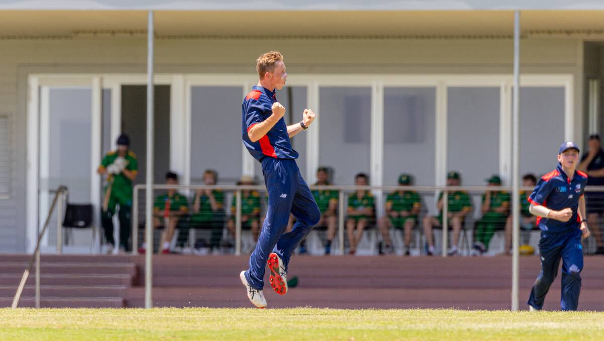 Mortlake youngster Joshua Slater celebrates a wicket for the Western Waves. Pictures by Eddie Guerrero