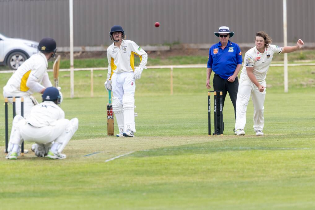 West Warrnambool spinner Joe Douglas sends one down for the Panthers late last season. Picture by Eddie Guerrero
