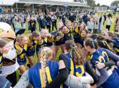 North Warrnambool Eagles' under 15 sing the song after winning the grand final. Pictures by Anthony Brady