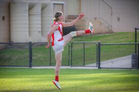 South Warrnambool's Jay Rantall kicks for goal on Saturday. Pictures by Eddie Guerrero
