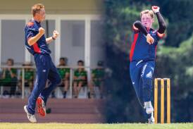 Joshua Slater (left) and Charlie James, pictured bowling for the Western Waves, have been picked for Vic Country this season. Picture by Eddie Guerrero