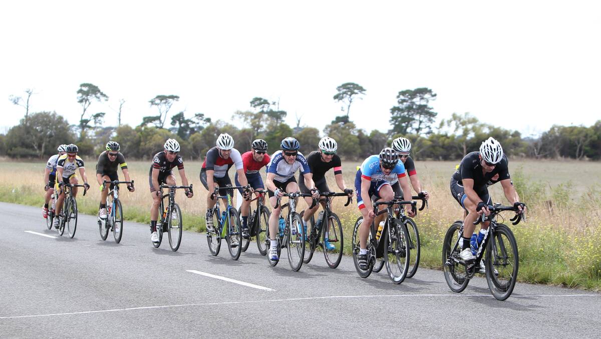 Warrnambool Veterans Cycling Club members during a race a few years ago in Wangoom. File picture