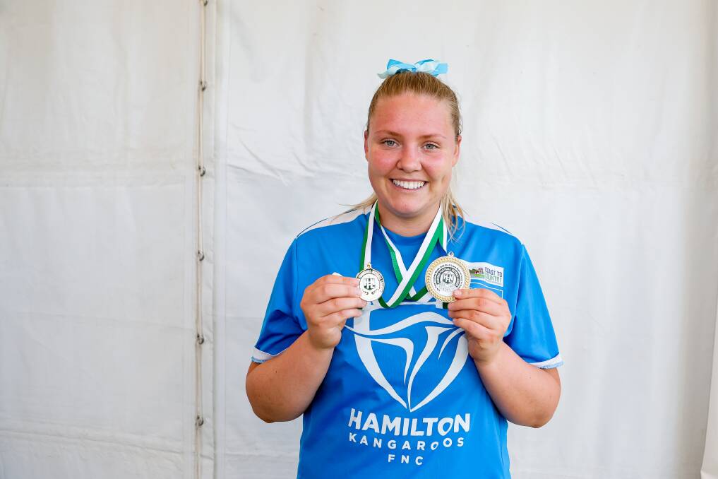 Hamilton Kangaroos' Sophie Robinson after winning best on court in the division two grand final. Picture by Anthony Brady