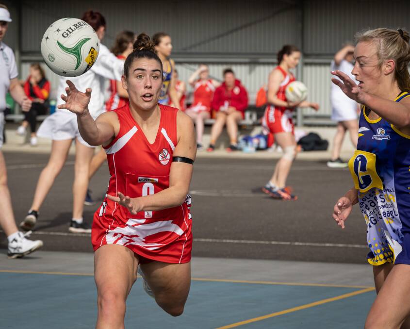 South Warrnambool star Ally O'Connor dishes off a pass in a recent Hampden league clash. Picture by Eddie Guerrero