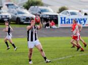 Camperdown's Luke O'Neil takes a mark against South Warrnambool in 2023. Pictures by Anthony Brady