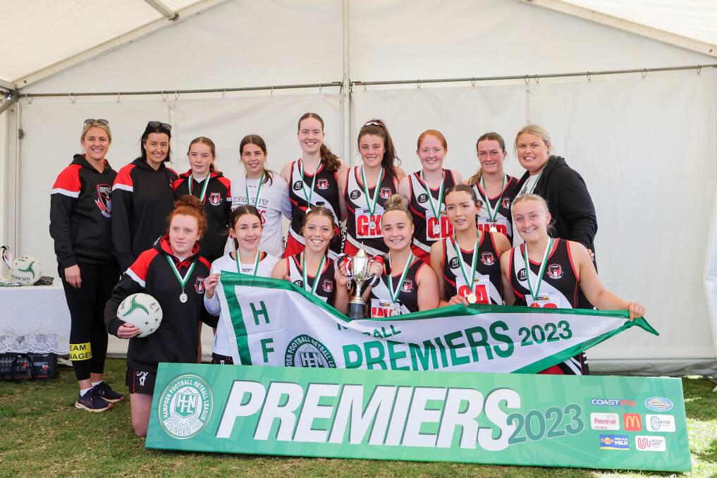 Koroit's 17 and under team is all smiles after winning the premiership. Pictures by Anthony Brady
