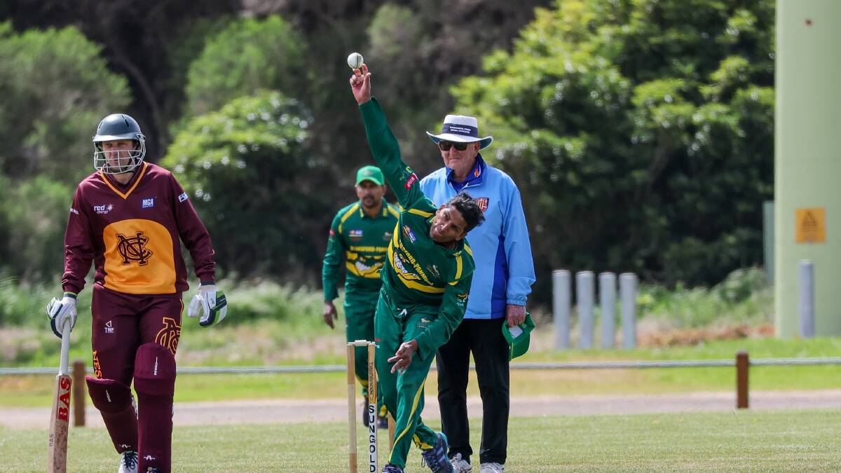 Shashan Silva sends one down for Allansford-Panmure this season. Picture by Anthony Brady
