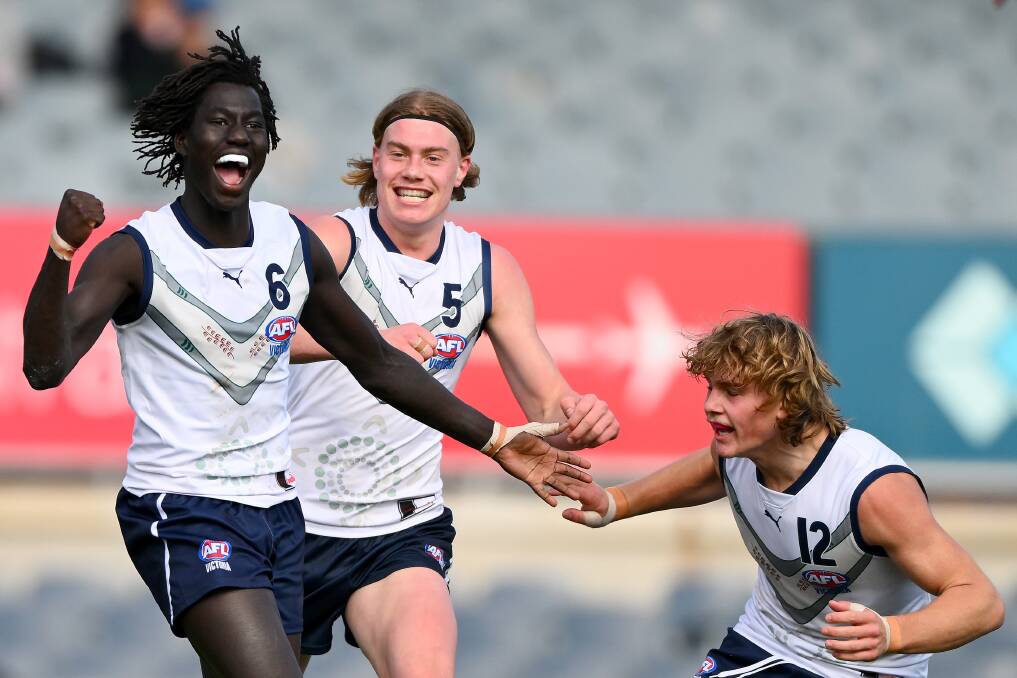 Luamon Lual celebrates a goal for Vic Country against Vic Metro. Picture by Getty Images