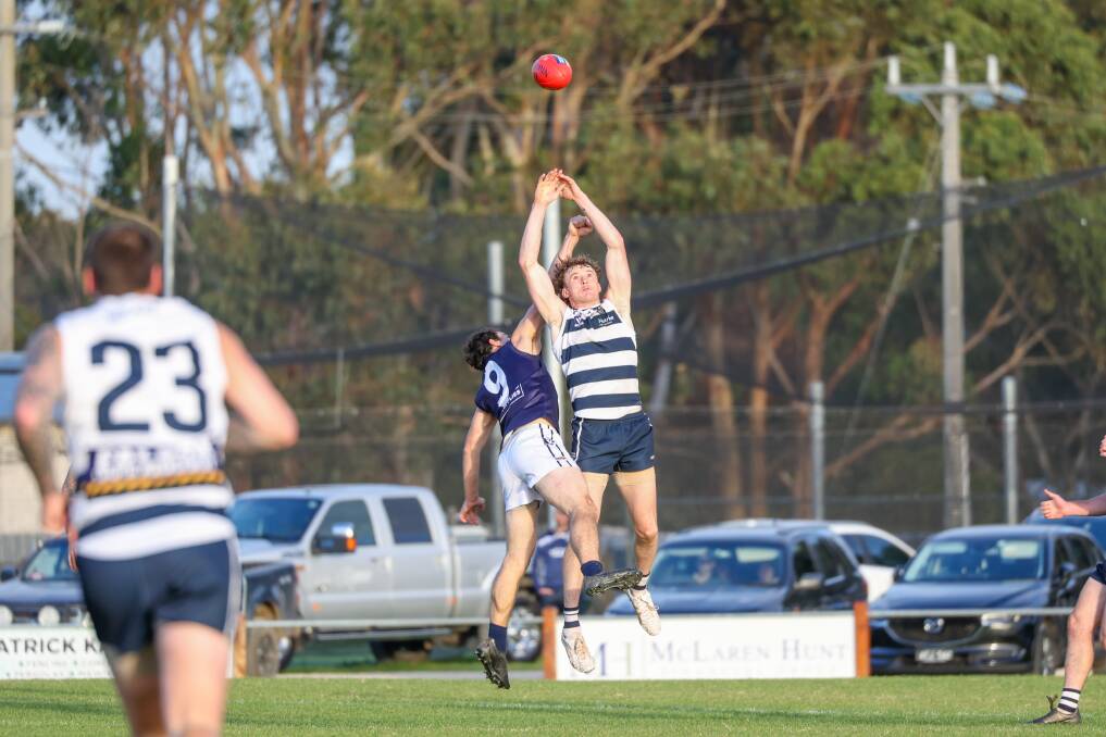Cooper Day, pictured against Nirranda last week, was swung forward and kicked three goals. Picture by Eddie Guerrero