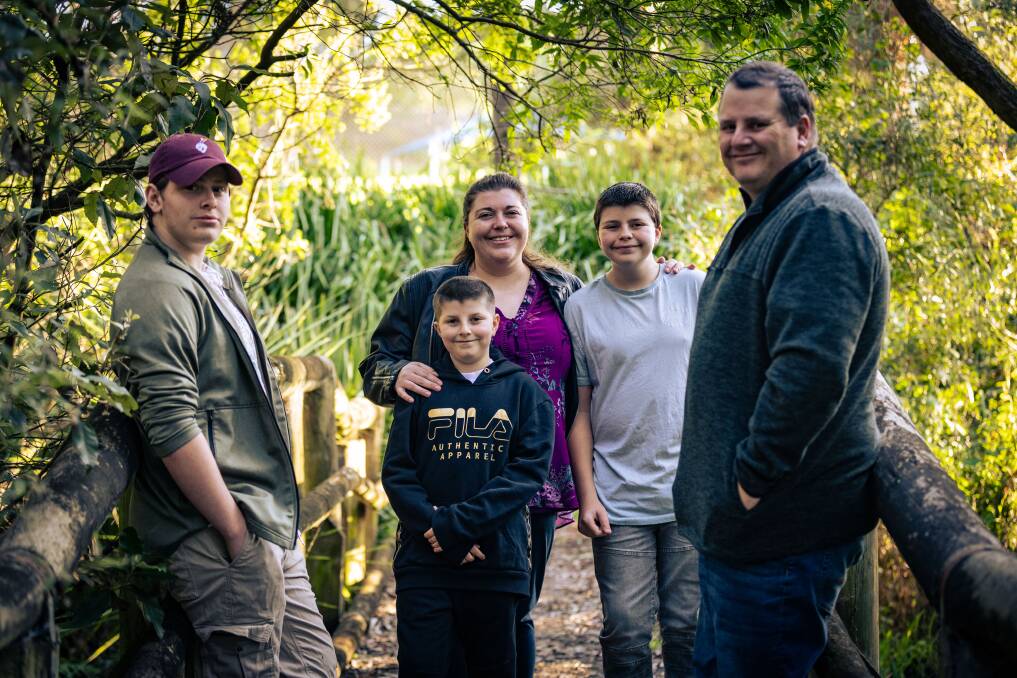 South African-born Michelle Leech stands with her sons Jesse 15 , Dominic 10, Nicholas 12 and husband John in Timboon. Picture by Sean McKenna.