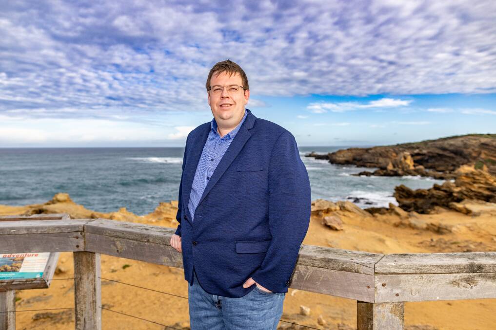 Warrnambool mayor Ben Blain, pictured at Thunder Point, is thrilled the city won silver at the Victorian Top Town Tourism awards. Picture by Anthony Brady