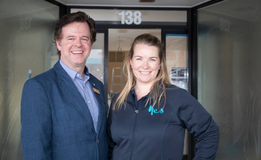 Optus Warrnambool store manager Matt Baker and licensee Ellie Read at the new Koroit Street store. Picture by Sean McKenna