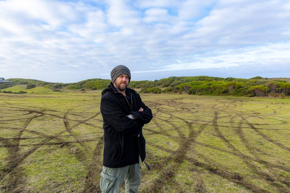 Warrnambool's Mark O'Connor is disgusted by the damage left by hoon drivers. Picture by Eddie Guerrero
