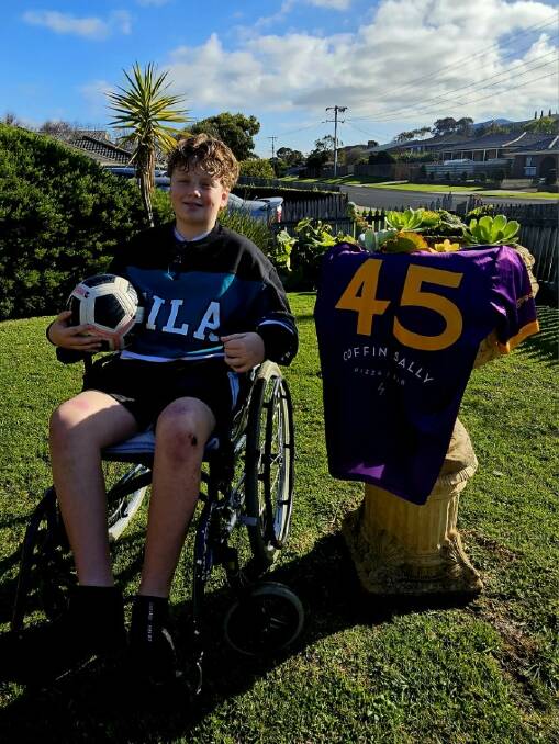 Lennox Watson, 11, can't wait to cheer on his soccer teammates after returning home from hospital after being hit by a car. Picture supplied