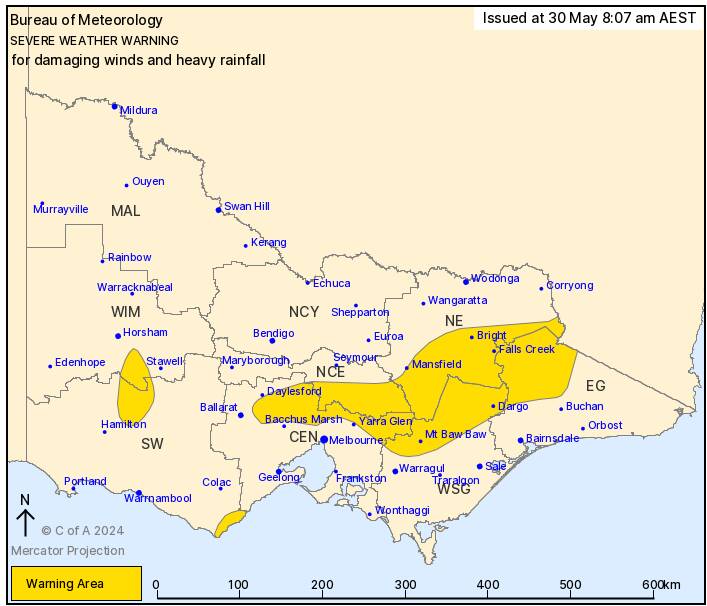 The severe weather warning was updated at 8am and then 10am on Thursday, May 30.