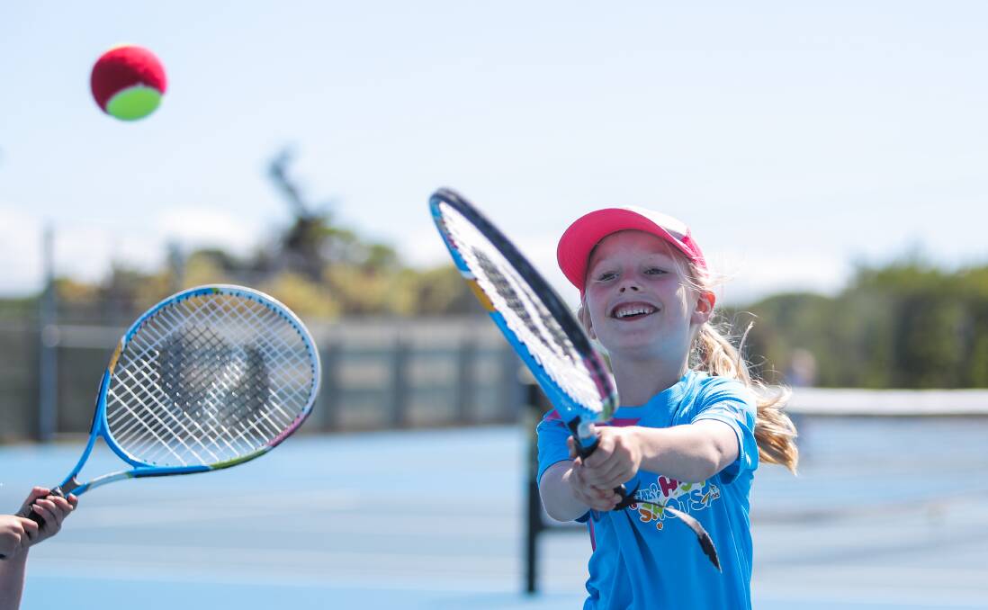 Funding rorts costly: Beatrix Clift playing tennis at the new Port Fairy tennis courts in 2017. Plans to build junior-specific courts have stalled because a highly-rated funding bid was overlooked. Picture: Morgan Hancock 