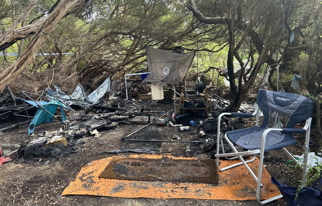 A suspicious fire destroyed a tent and a homeless man's possessions early last week off Viaduct Rad at the Warrnambool foreshore.. There's been a number of suspicious fires in Warrnambool during the past week. 