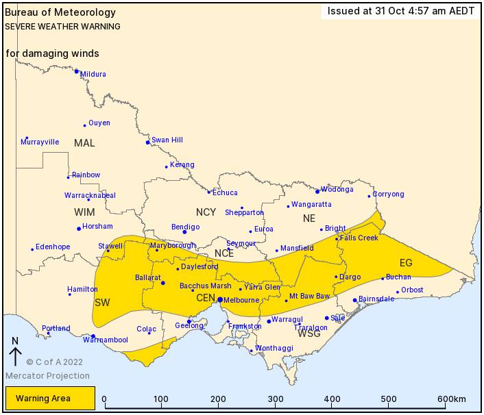 The updated 5am severe weather warning. There was 16.2mm of rain in Port Fairy until 7am.
