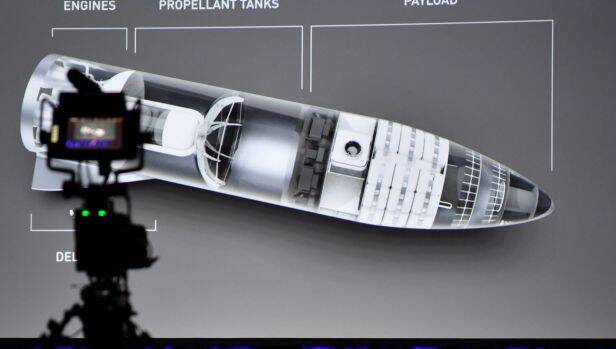 Elon Musk presents his plan for space transport in Adelaide. Photo: AAP