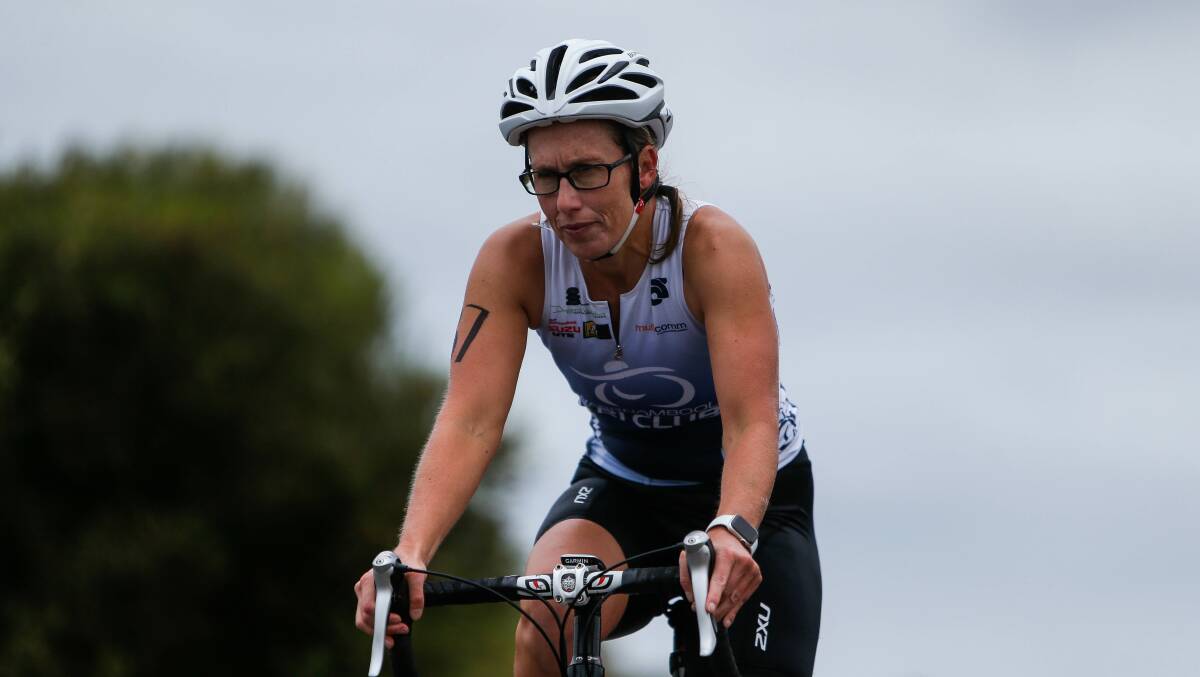 Riding solo: Club member Prue Nadaraj suggested the Warrnambool Tri Club have a virtual ride time trial. Picture: Anthony Brady
