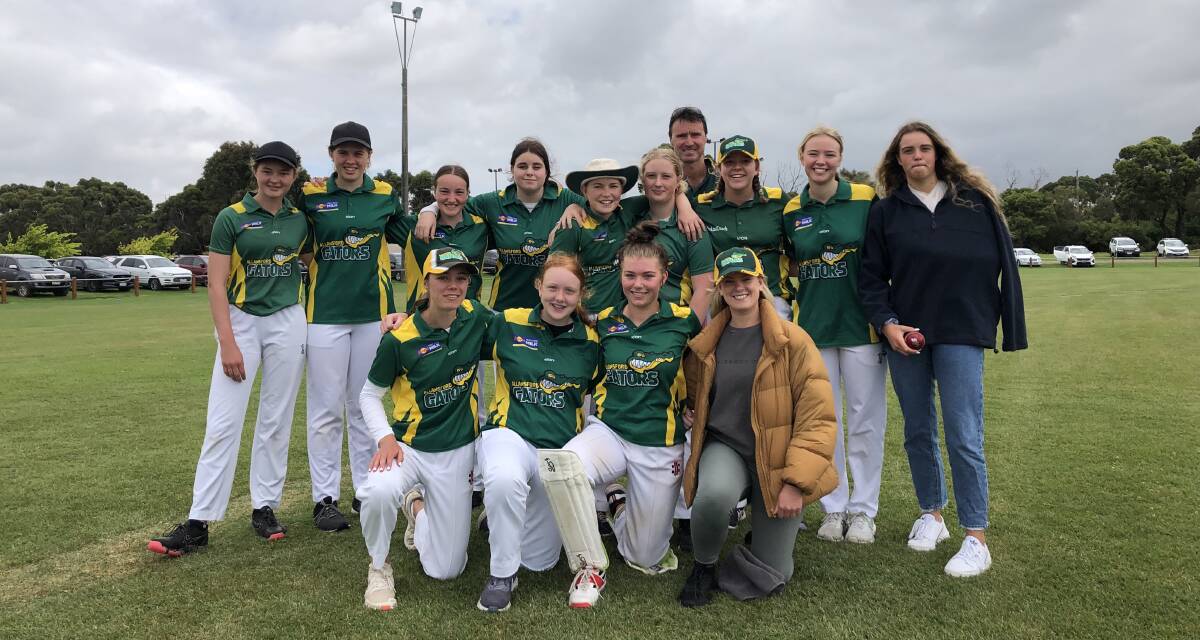 Great day: Allansford-Panmure after defeating Nirranda in an under 17 girls exhibition match on Tuesday. Picture: Brian Allen 