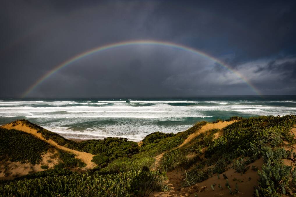 A rainbow at Levys Beach in Warrnambool. Picture by Sean McKenna