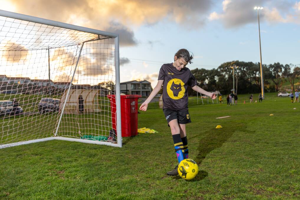 Madeleine Lucas, 11, at Warrnambool Wolves training on Monday night. Picture by Eddie Guerrero