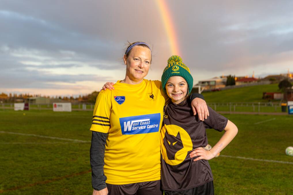 Warrnambool Wolves' Bonnie Lucas at training with her daughter Madeleine Lucas, 11, at Harris Street Reserve. Picture by Eddie Guerrero