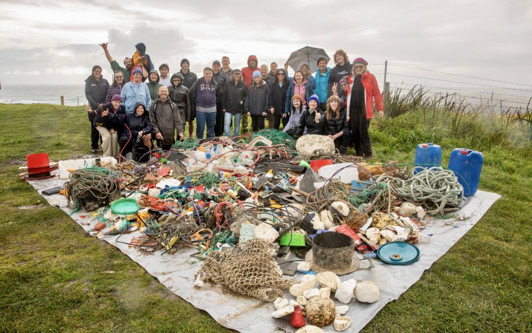 Volunteers from Beach Patrol 3280-3284 and Stoked Surf Therapy and staff from Victorian Fisheries Authority with 530kg of rubbish removed from the beach.