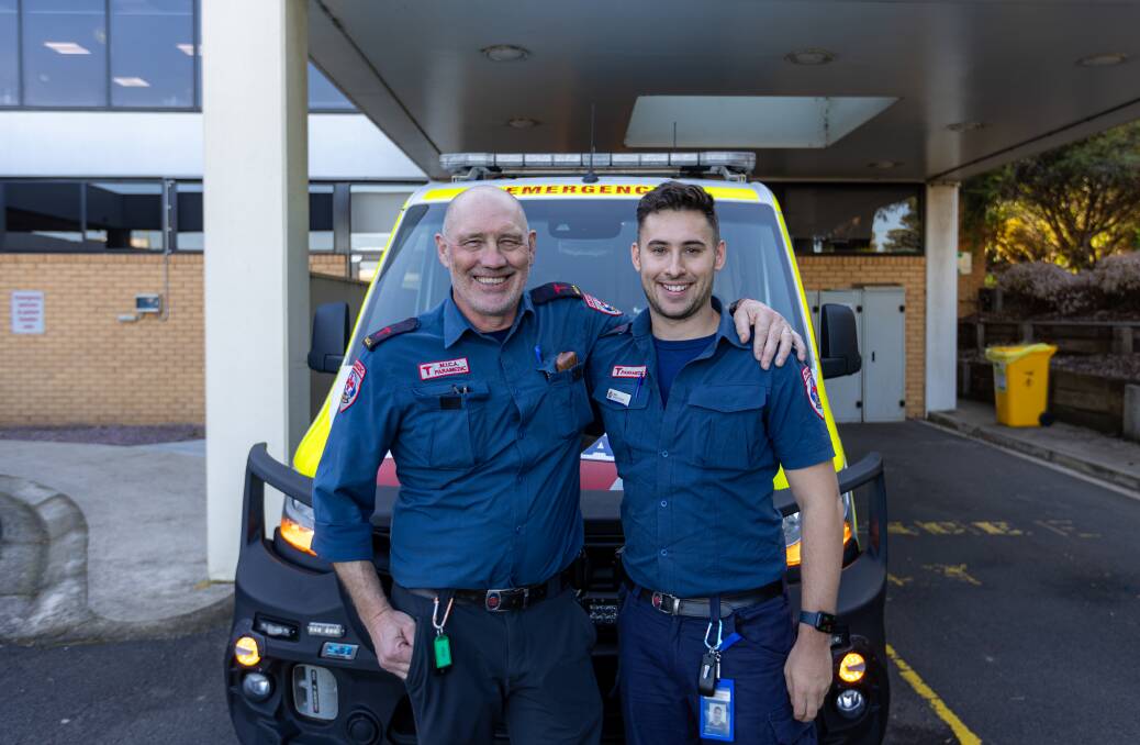 Warrnambool MICA paramedic Jock O'Connor will retire in September after 35 years. His son Nick, 28, who works in Drysdale, near Geelong, is joining him at work for the final weeks of his career. Picture by Eddie Guerrero