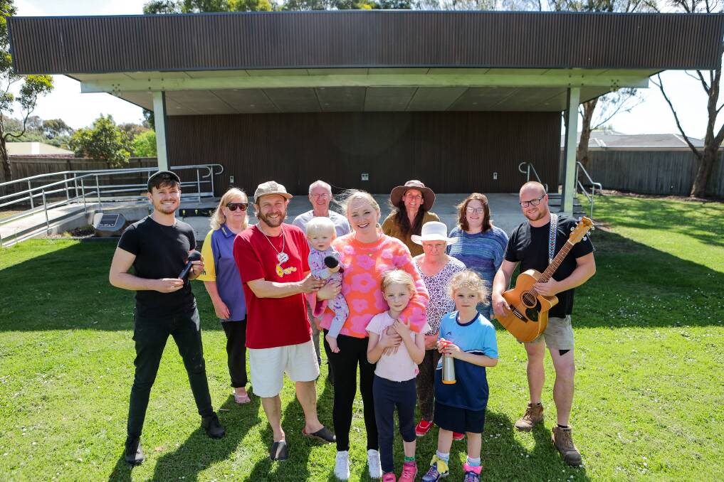 Koroit resident and musician Danielle Stearman (front) with community members who want a New Years Eve event on the town's village green this year. Picture by Anthony Brady